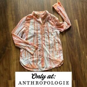 Pilcro Tie Dye Button Up Shirt 100% Cotton Coral, Wine & Blue tones BX20